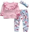 3pcs baby girl outfit set: long sleeve t-shirt, flowers pants & headband! logo