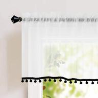 naturoom sheer valence for windows - pom pom short window valance tasseled semi-sheer curtains - home decorative blinds light filter curtains for living room, set of 2 panels（54 x 18 inch, black） logo