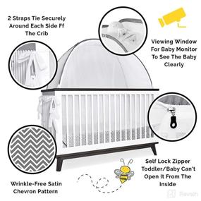 img 3 attached to Grey Canopy Cover for Baby Safety - Pop Up Tent with See Through Soft Mesh, Nursery Net with Viewing Window - Zippered Top for Mosquito Bite and Infant Falling Protection