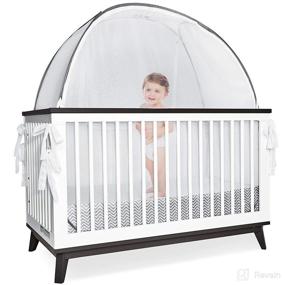 img 4 attached to Grey Canopy Cover for Baby Safety - Pop Up Tent with See Through Soft Mesh, Nursery Net with Viewing Window - Zippered Top for Mosquito Bite and Infant Falling Protection