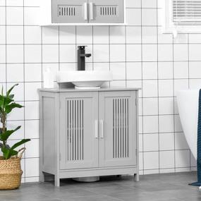 img 3 attached to Kleankin Modern Under Sink Cabinet With 2 Doors, Pedestal Under Sink Bathroom Cupboard With Adjustable Shelves, Grey