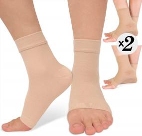img 4 attached to Relieve Pain And Swelling With 2 Pack Ankle Compression Sleeve | Perfect For Plantar Fasciitis And Sprains | Open Toe | Women And Men | Beige XXL