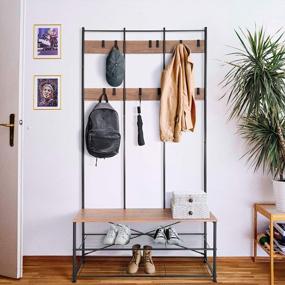 img 3 attached to Metal-Framed Zenvida Entryway Bench With Coat Rack, Shoe Storage, And Shelves