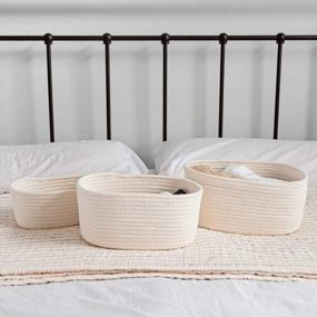 img 2 attached to OrganiHaus 3-Pack White Cotton Rope Baskets: Perfect For Diaper Bin, Bathroom, Closet & Shelves Storage