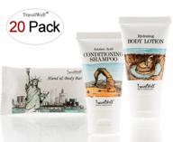 travelwell landscape series hotel toiletries amenities travel size massage cleaning soaps 1.0oz/28g, shampoo & conditioner 2-in-1, body lotion (20 individually wrapped packets) logo