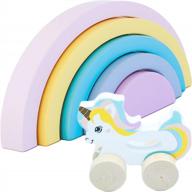 🌈 wooden rainbow stacking toy for babies and girls - rainbow stacker unicorn - pull toy and puzzle - unicorn gifts logo