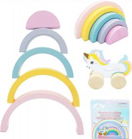 img 3 attached to 🌈 Wooden Rainbow Stacking Toy for Babies and Girls - Rainbow Stacker Unicorn - Pull Toy and Puzzle - Unicorn Gifts