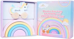 img 2 attached to 🌈 Wooden Rainbow Stacking Toy for Babies and Girls - Rainbow Stacker Unicorn - Pull Toy and Puzzle - Unicorn Gifts