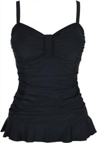 img 4 attached to Shirred Swimwear Tankini Swimsuit Top For Women With Padded Ruffle Hem By Mycoco