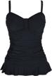 shirred swimwear tankini swimsuit top for women with padded ruffle hem by mycoco logo