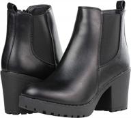 women's round toe block heel ankle booties slip-on platform boots side zipper chelsea boots logo