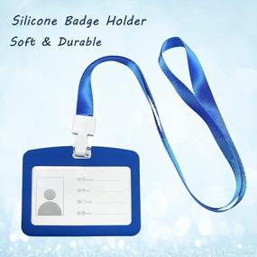 img 1 attached to Blue Heavy Duty Horizontal ID Badge Holder With Lanyard - Vetoo Silicone Badge Card Holder For Offices And Business Cards