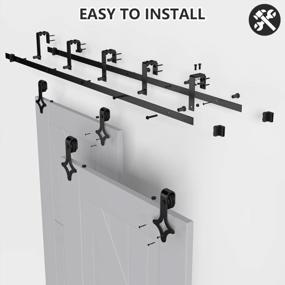 img 1 attached to Skysen Low Ceiling Sliding Barn Door Double Track Bypass Kit - Heavy Duty Double Door Hardware In Black With Rhombic Shape Design - 6FT Length