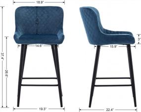 img 2 attached to Yale Blue 26" Velvet Counter Height Stools Set Of 2 With Black Metal Legs For Modern Home Kitchen Bar