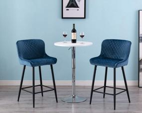 img 3 attached to Yale Blue 26" Velvet Counter Height Stools Set Of 2 With Black Metal Legs For Modern Home Kitchen Bar