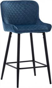 img 1 attached to Yale Blue 26" Velvet Counter Height Stools Set Of 2 With Black Metal Legs For Modern Home Kitchen Bar
