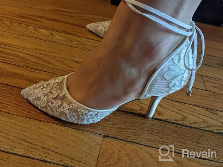 img 1 attached to Women'S Ivory Lace Mesh Satin Wedding Shoes - Comfortable Mid Heel Tie Up Ankle Strap Pointy Toe Pumps review by Ghostnote Hankins