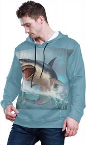 img 3 attached to Long Sleeve Shark Blue Pullover Hoodie - Perfect For Workouts And Casual Wear!