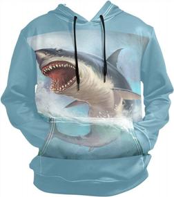 img 4 attached to Long Sleeve Shark Blue Pullover Hoodie - Perfect For Workouts And Casual Wear!