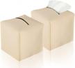 homotek 2 pack tissue box cover, square pu leather tissue box holder, decorative facial tissue cube paper organizer dispenser for bathroom, vanity countertop, night stands, desk, car 5x5x5'' - beige logo
