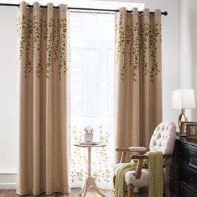img 4 attached to Melodieux Flower Embroidery Linen Blackout Curtains For Living Room Bedroom Silver Grommet Window Drape, Beige/Green, 52 By 84 Inch (1 Panel)