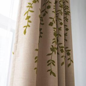 img 1 attached to Melodieux Flower Embroidery Linen Blackout Curtains For Living Room Bedroom Silver Grommet Window Drape, Beige/Green, 52 By 84 Inch (1 Panel)