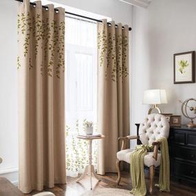 img 3 attached to Melodieux Flower Embroidery Linen Blackout Curtains For Living Room Bedroom Silver Grommet Window Drape, Beige/Green, 52 By 84 Inch (1 Panel)