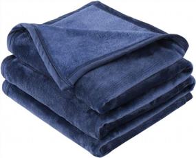 img 4 attached to High-Density Velvet Blanket 60" X 80" For Couch | Silky Soft Twin Throw | Premium Cozy Fleece And Lightweight All Season Navy Blue Blanket