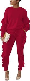 img 2 attached to Women'S 2 Piece Outfit Puff Sleeve Top & Long Flounced Pants Sweatsuit Tracksuit Set