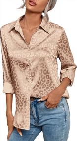 img 4 attached to Женская атласная блуза с леопардовым принтом, рубашка с длинным рукавом и V-образным вырезом на пуговицах, топы от AMEBELLE