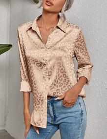 img 3 attached to Women'S Leopard Satin Blouse V Neck Button Down Long Sleeve Shirt Tops By AMEBELLE