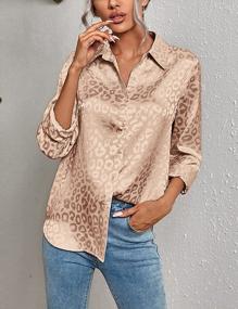 img 2 attached to Women'S Leopard Satin Blouse V Neck Button Down Long Sleeve Shirt Tops By AMEBELLE