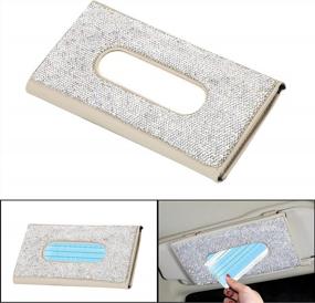 img 3 attached to Premium Bling PU Leather Mask Holder For Car With Tissues Included - Multipurpose Napkin Box White