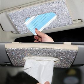 img 4 attached to Premium Bling PU Leather Mask Holder For Car With Tissues Included - Multipurpose Napkin Box White