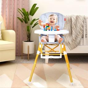 img 3 attached to 👶 Ceurmt Baby Convertible High Chair: Adjustable Height, Footrest, Removable Tray, Portable with Wheels - Gold