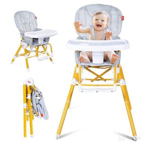 img 4 attached to 👶 Ceurmt Baby Convertible High Chair: Adjustable Height, Footrest, Removable Tray, Portable with Wheels - Gold