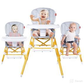 img 1 attached to 👶 Ceurmt Baby Convertible High Chair: Adjustable Height, Footrest, Removable Tray, Portable with Wheels - Gold