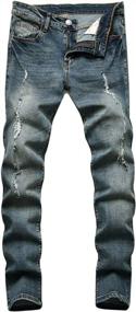 img 4 attached to Джинсы джинсовой ткани пригонки застегнутые молнией людей сорванные для стиля байкера и тонкого прямого комфорта