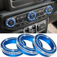 air conditioner switch knob cover for 2018-2022 jeep wrangler jl jlu gladiator jt bling crystal rhinestone button cover decoration twist ring trim interior accessories aluminum alloy (blue 3pcs) logo