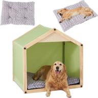 🏠 high-quality megidok dog house with dog bed pad and rose velvet cushion - ideal indoor solid wood shelter for medium to large dogs, available in 2 colors and 2 sizes logo