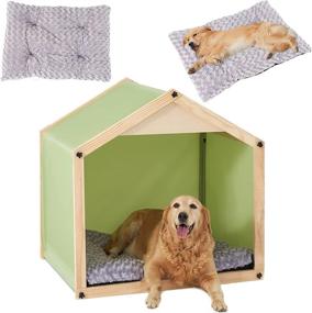 img 4 attached to 🏠 High-Quality Megidok Dog House with Dog Bed Pad and Rose Velvet Cushion - Ideal Indoor Solid Wood Shelter for Medium to Large Dogs, Available in 2 Colors and 2 Sizes