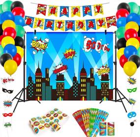 img 4 attached to Complete Superhero Party Decorations Kit - 6.4 X 4.9Ft Backdrop, 16Pcs Slap Bracelets, 60Pcs Balloons + More!