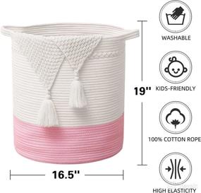 img 3 attached to 🧺 Premium Large Woven Basket Rope Storage - Child-Friendly Laundry Basket | Natural Cotton Organizer for Baby and Kids | Two-Tone Woven Organizer (White/Pink)