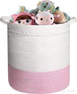 🧺 premium large woven basket rope storage - child-friendly laundry basket | natural cotton organizer for baby and kids | two-tone woven organizer (white/pink) логотип