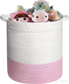 img 4 attached to 🧺 Premium Large Woven Basket Rope Storage - Child-Friendly Laundry Basket | Natural Cotton Organizer for Baby and Kids | Two-Tone Woven Organizer (White/Pink)