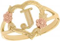10-каратное золотое персонифицированное кольцо с начальным алфавитом в форме сердца - буква j логотип