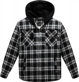 img 4 attached to Men'S Long Sleeve Sherpa Lined Plaid Flannel Hooded Shirt Jacket By WenVen