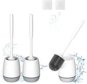 img 4 attached to 🚽 Hibbent 3 Pack Toilet Brush with Ventilated Drying Holder: Ultimate Bathroom Cleaning Solution - Sturdy, Silicone Bowl Brush Kit for Floor Standing & Wall Mounted Without Drilling