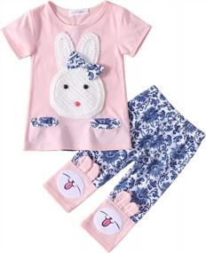 img 4 attached to Ritatte Toddler Baby Girls Easter Outfit Short Sleeve T-Shirt Top Floral Pants Cute Bunny Bow Applique Kids Summer Clothes