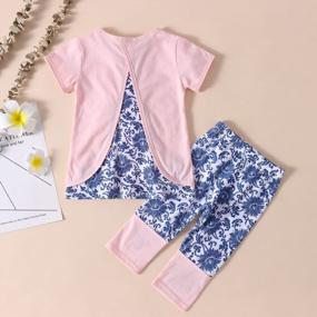 img 3 attached to Ritatte Toddler Baby Girls Easter Outfit Short Sleeve T-Shirt Top Floral Pants Cute Bunny Bow Applique Kids Summer Clothes